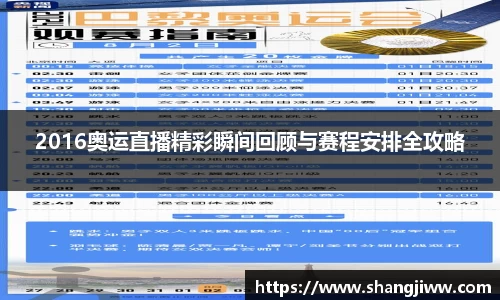 2016奥运直播精彩瞬间回顾与赛程安排全攻略